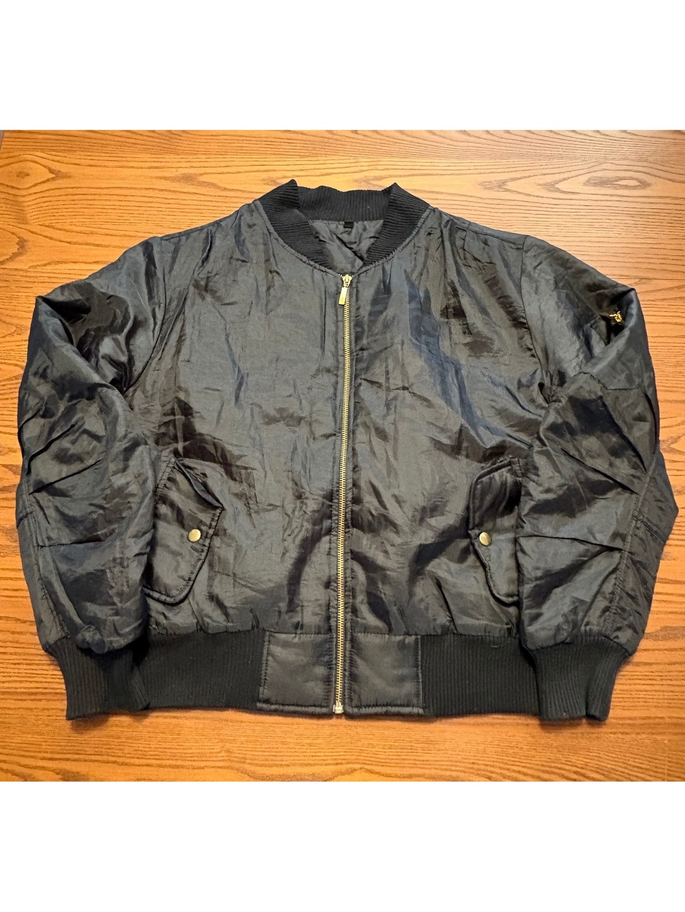 Men's Black Bomber Jacket Full Zip Utility Pockets Size Large L Flaw